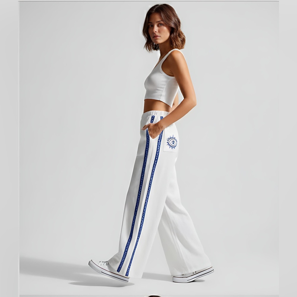 Embroidered Pocket Eye Pattern Cotton Wide Leg Pant - Picture 3 of 14